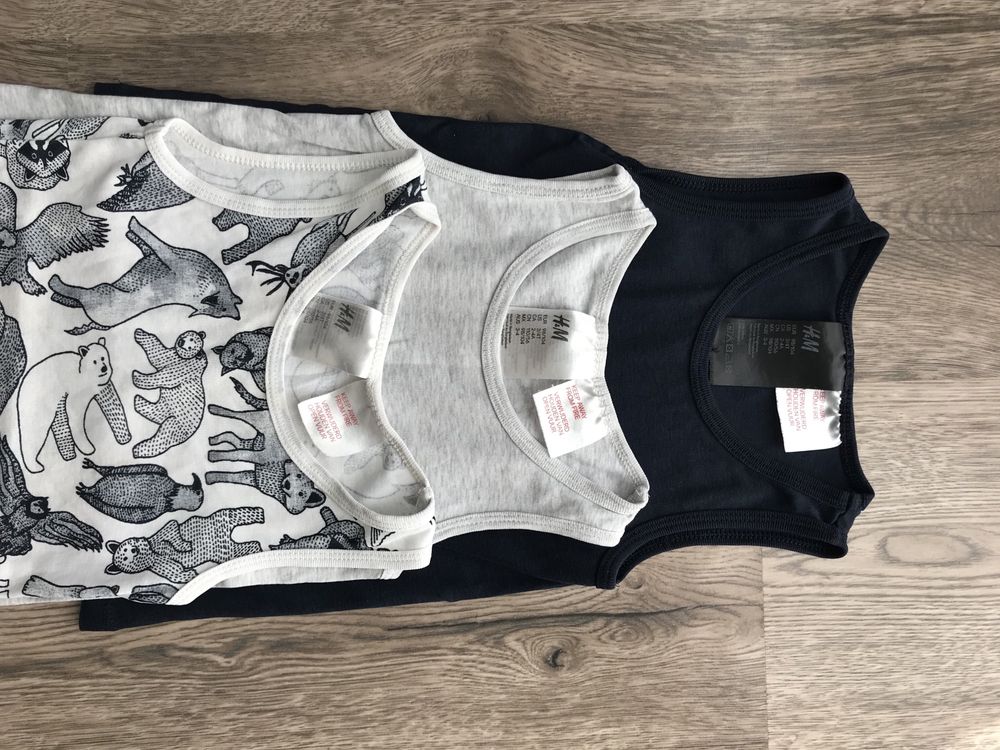Bawełniane koszulki podkoszulki topy 3-pak H&M 98-104 cm 3/4 lata
