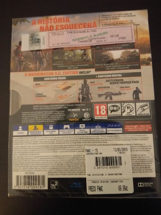 PS4 THE DIVISION2 Washington DC Edition Novo C/Selo Igac