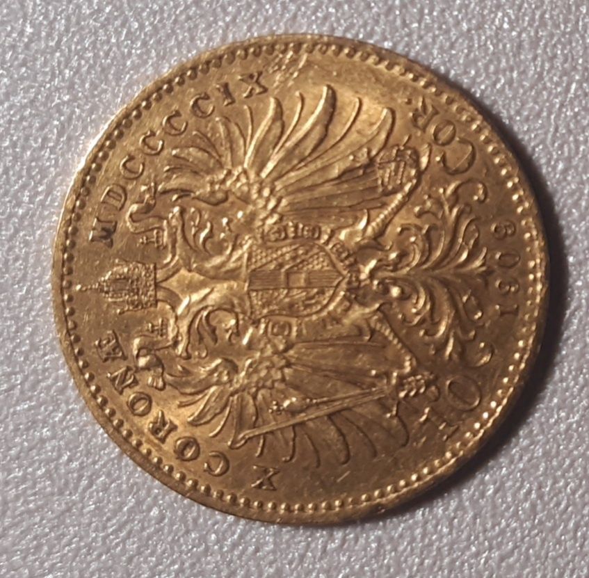 Золота монета 10cor,1909р