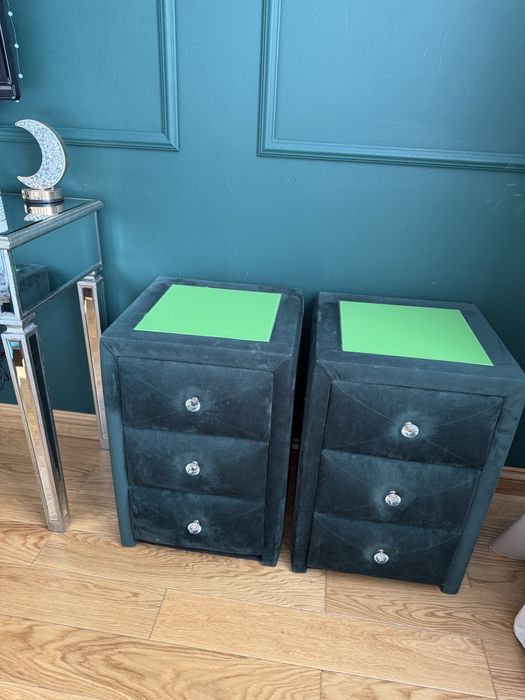 Szafka nocna 2 sztuki stolik butelkowa zieleń szuflady glamour