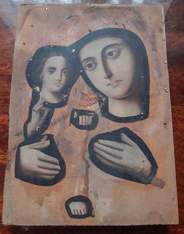 Деревянная икона "Богородица с младенцем"