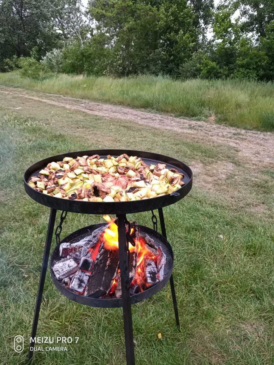 Садж сковорода 50 см с подвеской для разведения огня и крышкой