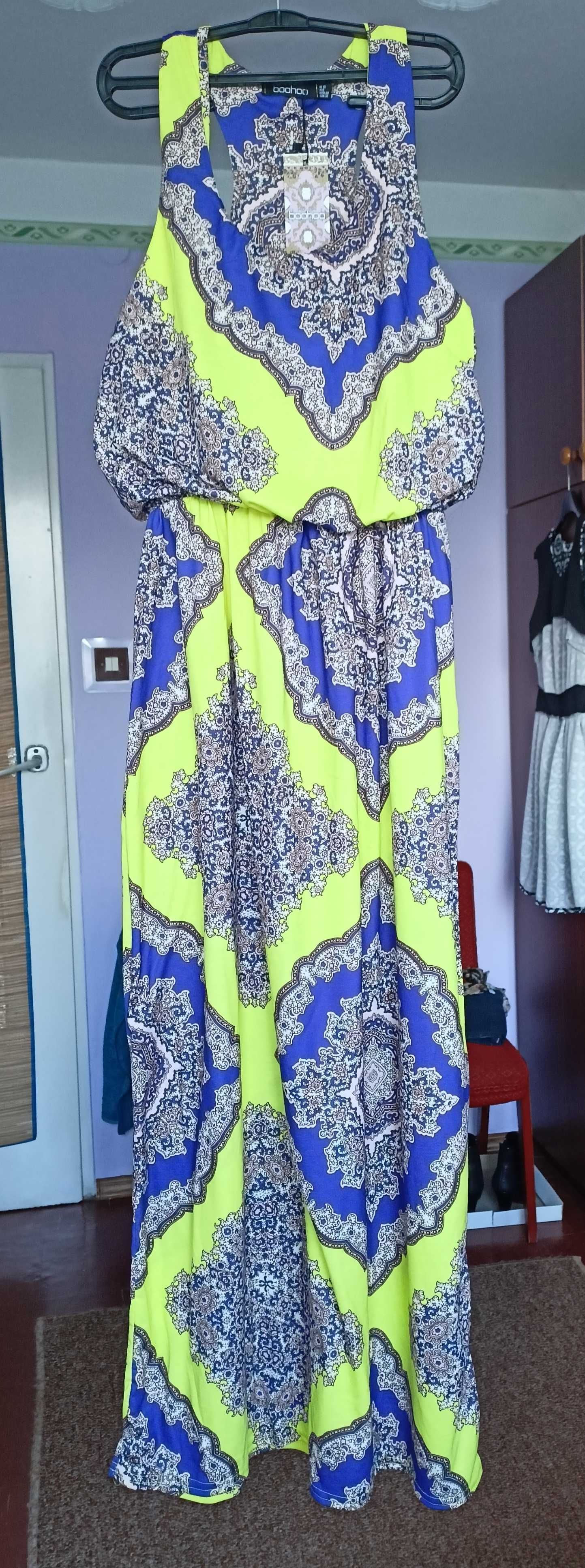 214 Nowa sukienka maxi BOOHOO niebiesko-żółta rozm 38