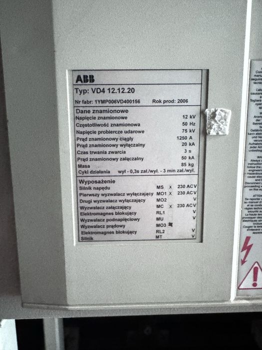Rozłącznik wysokiego napięcia ABB VD4,SCJ12
