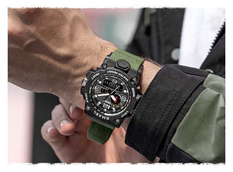 Zegarek Smael zielony militarny wojskowy cyfrowy elektroniczny WR50