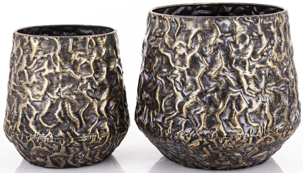 Komplet 2 x Osłonka Na Doniczkę Złota Czarna Metalowa Retro 168259