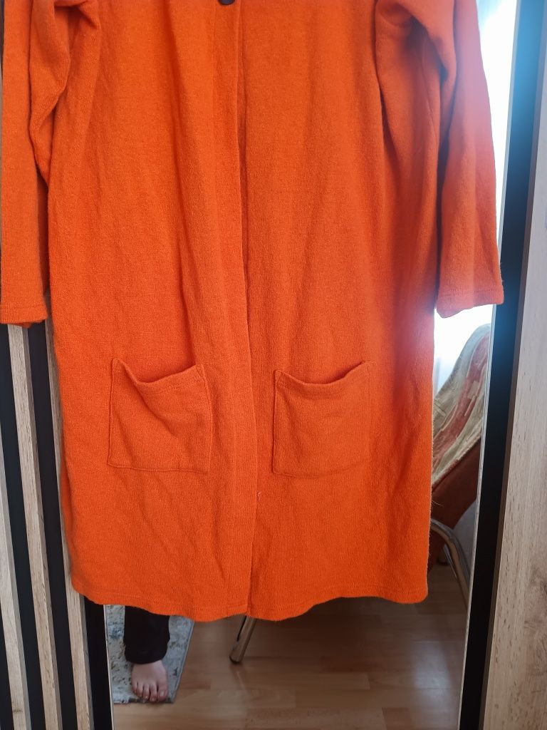 Długi kardigan wełniany zapinany ciepły narzuta sweter plus size 2xl