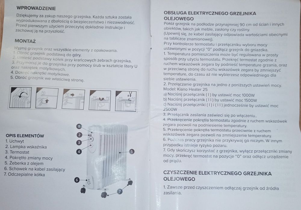Grzejnik olejowy 2500 watt.