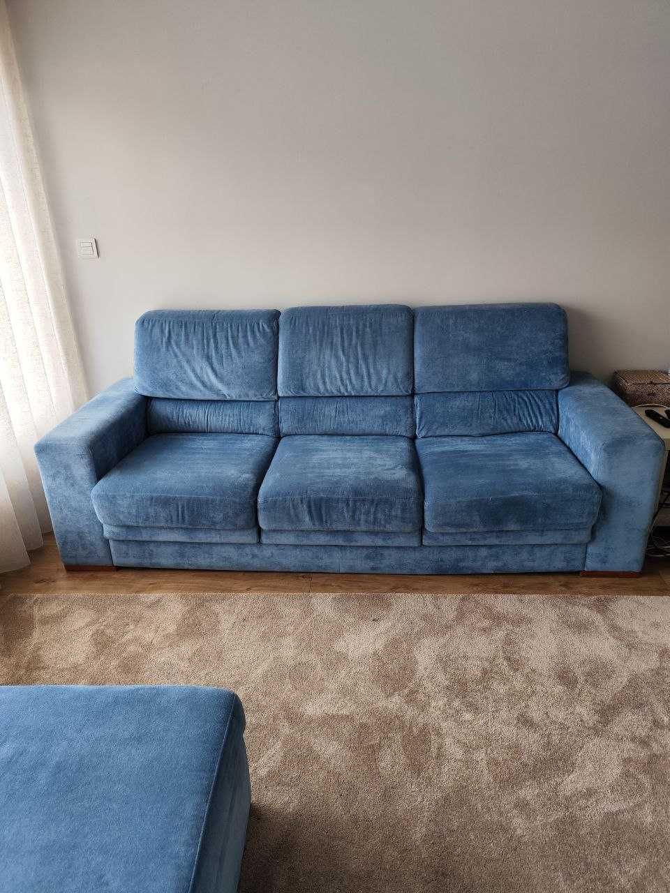 Sofá Azul com 3 Chaises + Mega Puff – Conforto, Versatilidade e Estilo