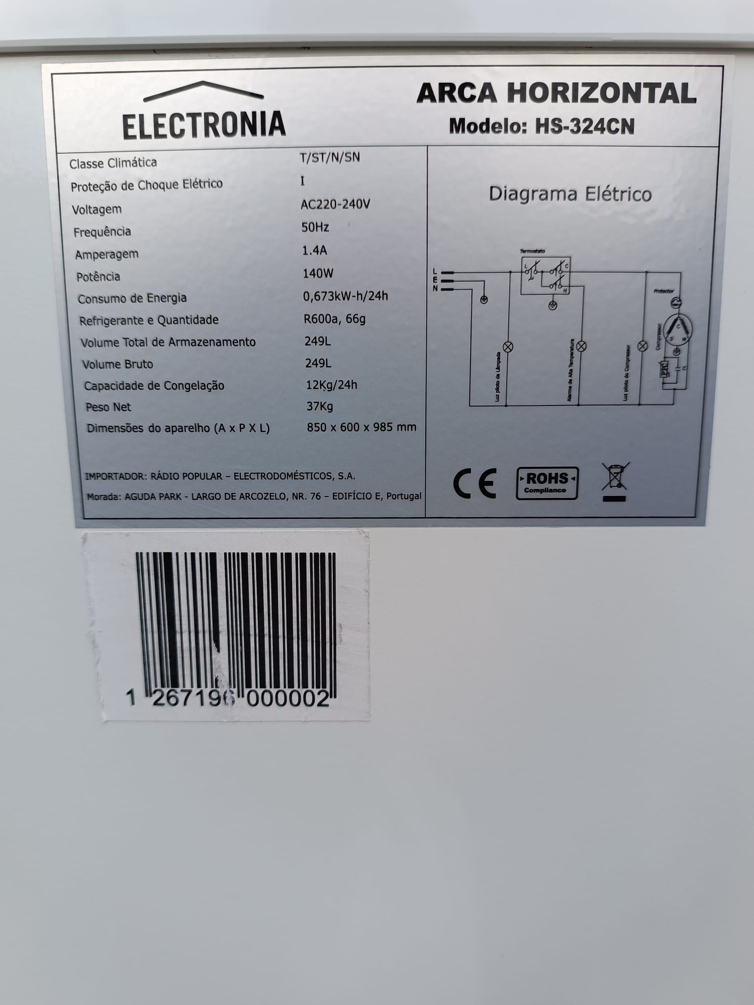 Arca Horizontal Electronia 249L