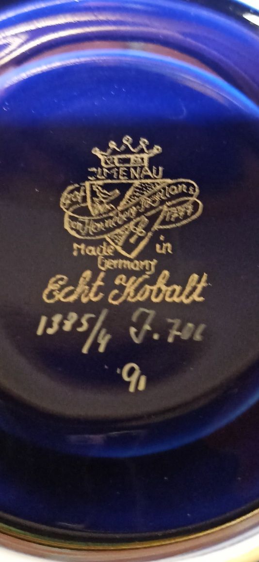 Porcelana TURYNGIA TRIO ILMENAU Echt Kobalt Brabanckie Złoto