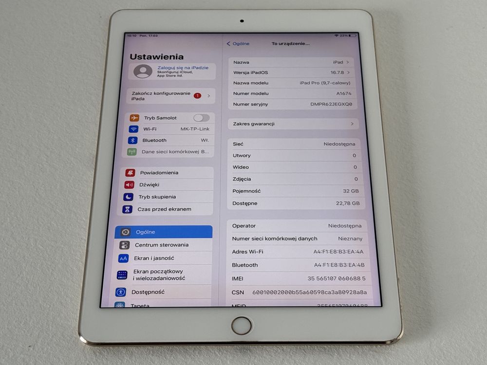 iPad Pro 9.7 (A1674) - 32GB - Cellular (LTE) - faktura VAT 23%