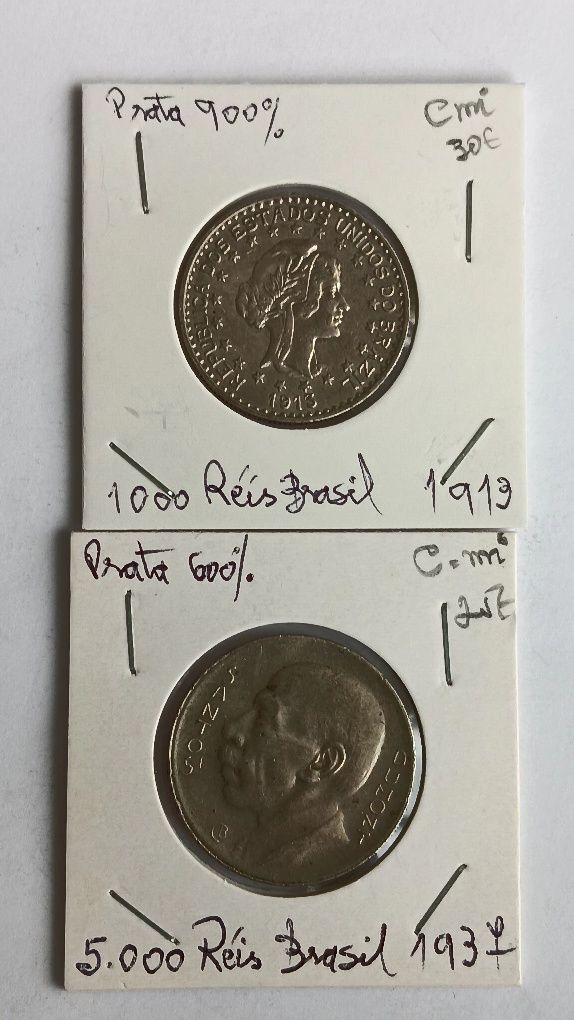 Moedas do Brasil em prata.,diversas
