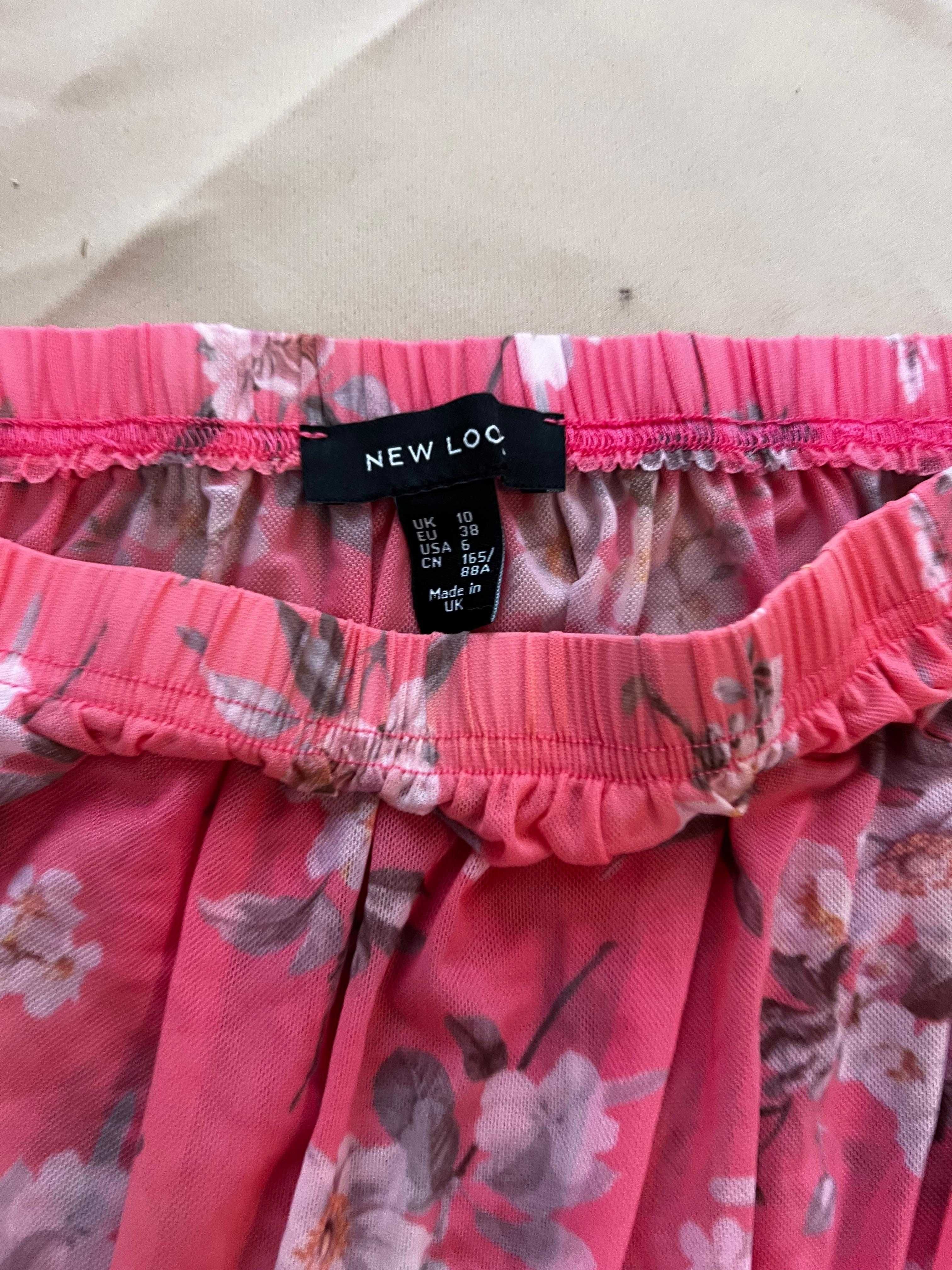 Bluzka szerokie rękawy krótka w kwiaty New Look S/M różowa hiszpanka