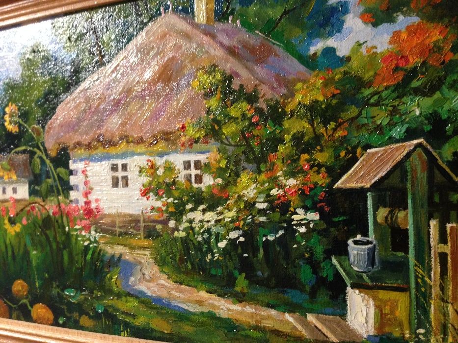Картина, сільська хатинка, пейзаж, 30х20 см, полотно, олія