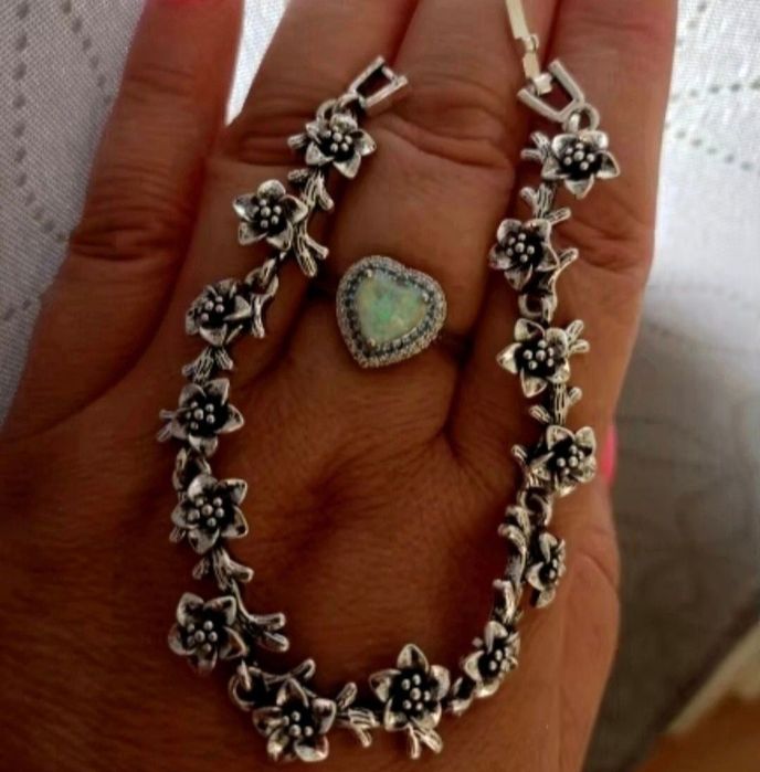 Bransoletka Kwiaty Kwiatki Vintage Boho Stare Srebro