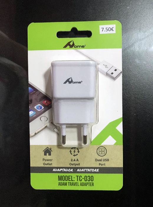 Carregador com 2 USB (2.4A / 1.0A) - Transformador / Carregador parede