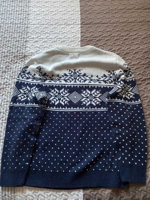Sweter zimowy Reserved męski L, ciemnoniebieski z białym, śnieżynki
