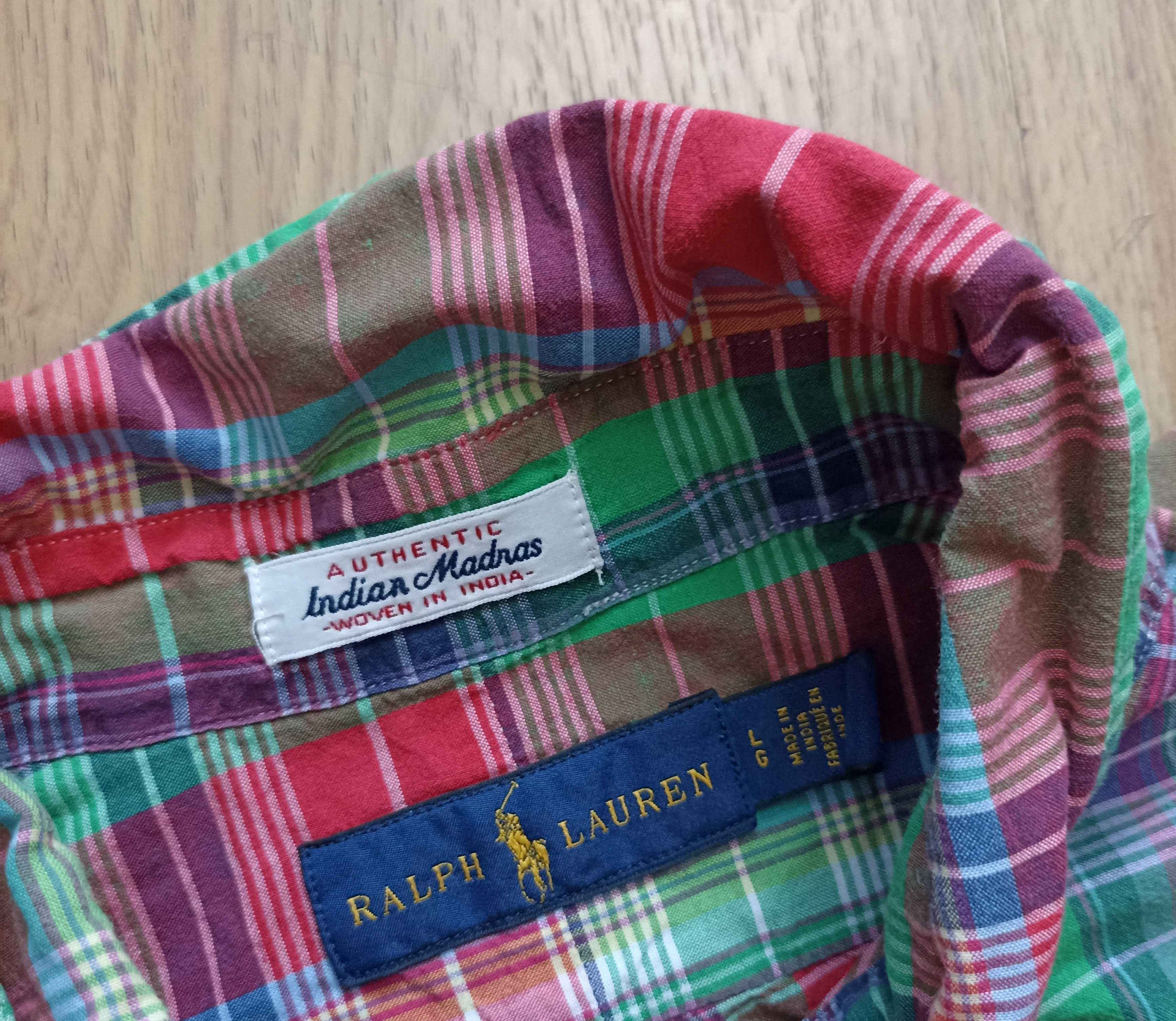 Ralph Lauren Indian Madras koszula na krótki rękaw kratę L/XL