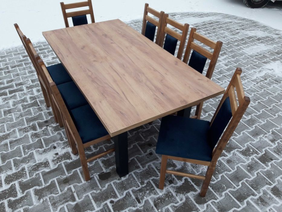 komplet stol 185/244x95 i 8 krzesel craft zloty solidne mocne krzesła