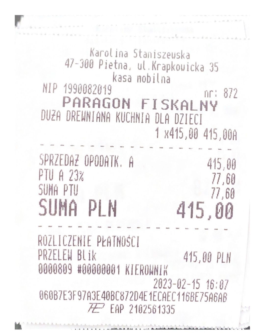 Drewniana kuchnia dla dzieci duża szafki