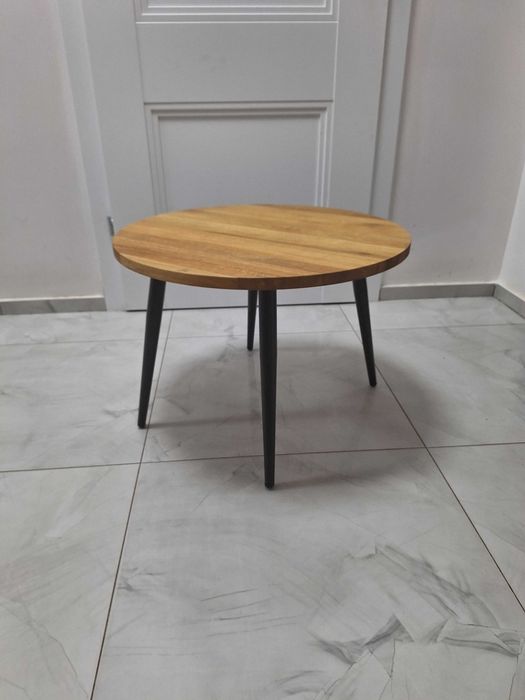Stolik kawowy okrągły dębowy loft metalowe nóżki
