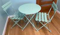 Zestaw mebli: stół + 2 krzesła, jasnoturkusowy, metal