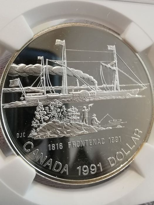 КАНАДА 1 долар 1991р. 175р. Пароплаву Фронтенак. СРІБЛО. СЛАБ NGS PF69