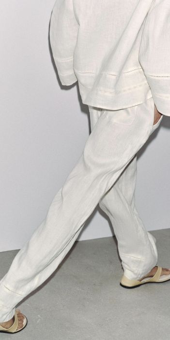 Lniane spodnie ecru Zara M 100% len koronka nowe