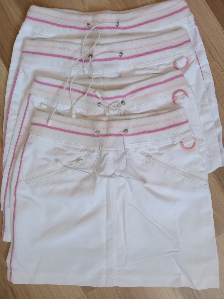 Białe spódniczki krótkie młodzieżowe lato paski różowy metka pasek