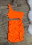 neonowa sukienka obcisła marszczona neon wstawki crop top impreza