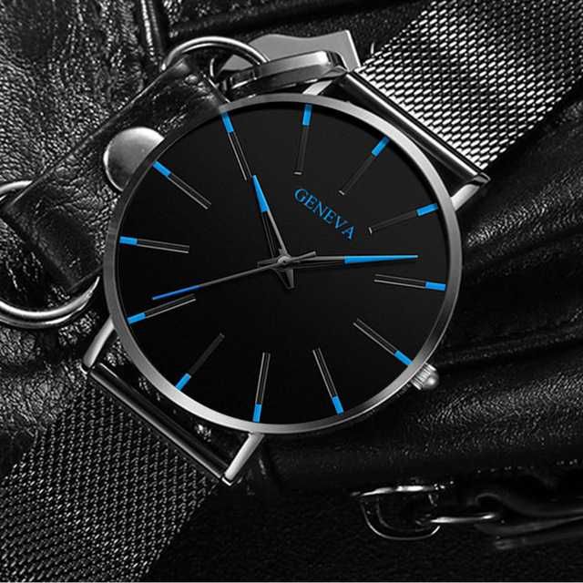 Relógio  de Quartzo pulseira de Malha de Aço Inoxidável, Ultra-fino