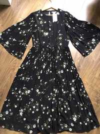 Szyfonowa czarna sukienka w kwiaty H&M r. 38