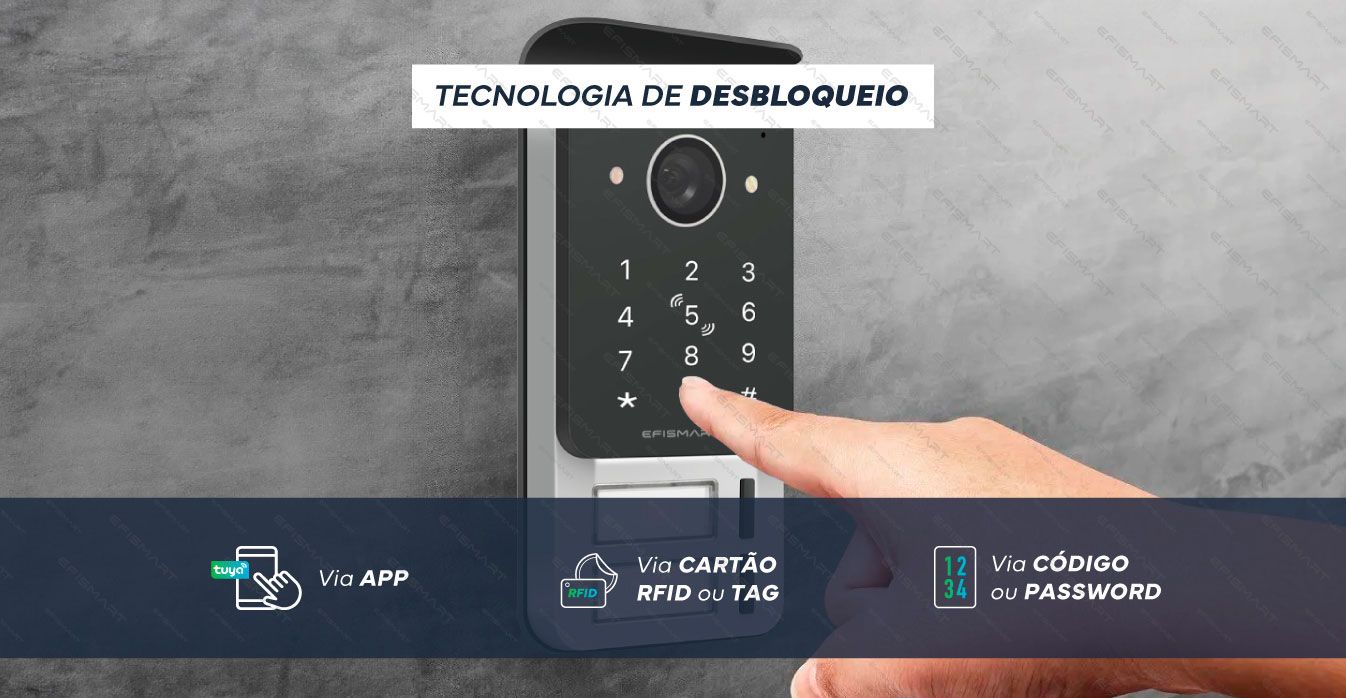 Vídeo Porteiro Monitor 7" WIFI |P. Ext. Teclado|Impr. Digital Efismart