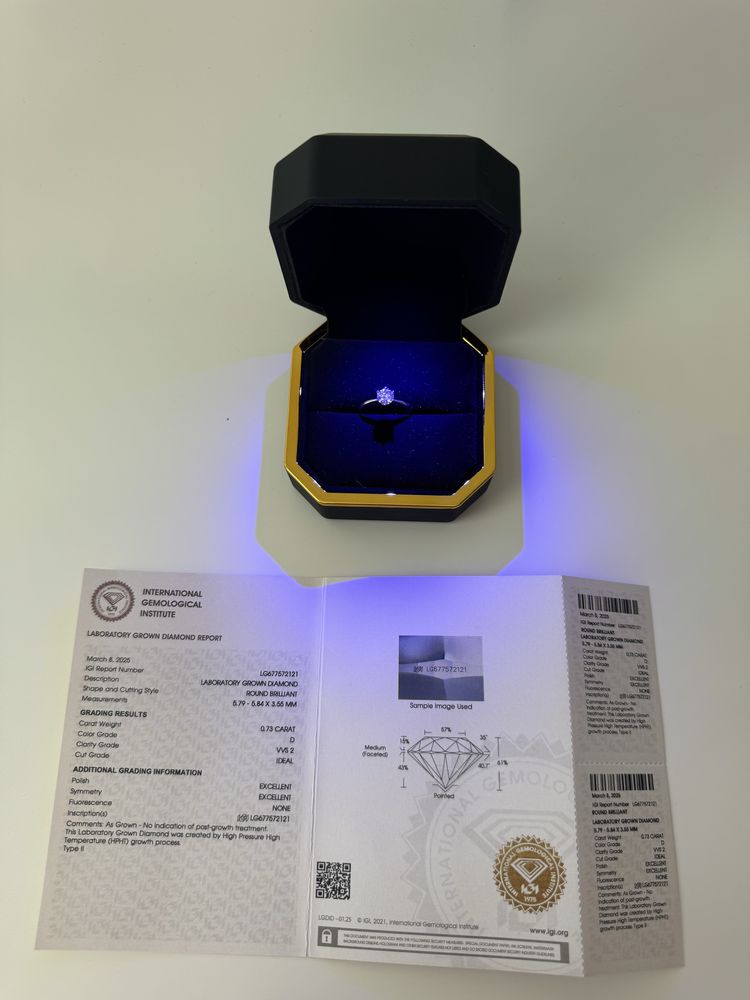 Pierścionek z diamentem, 0,73 ct VVS2 D, białe złoto, z brylantem