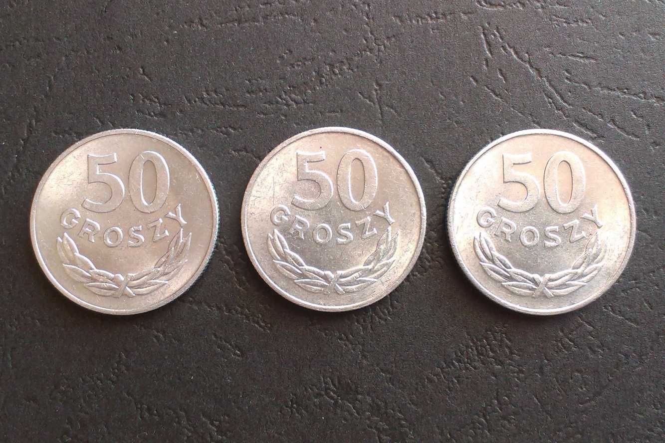 Zestaw 3 monet 50 gr. 1978 bez znaku mennicy.