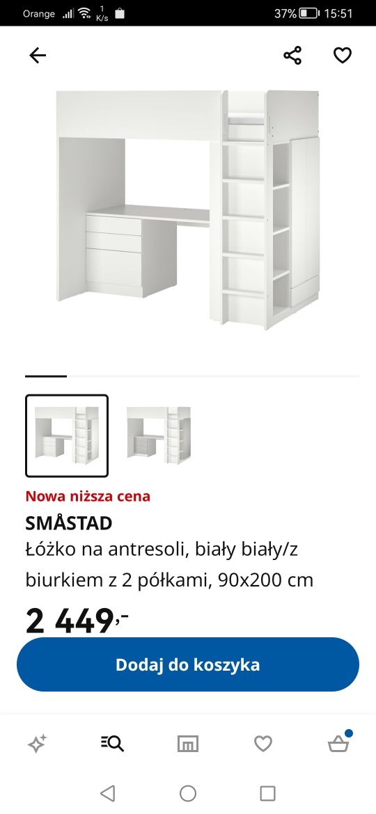 Łóżko z biurkiem IKEA Smastad