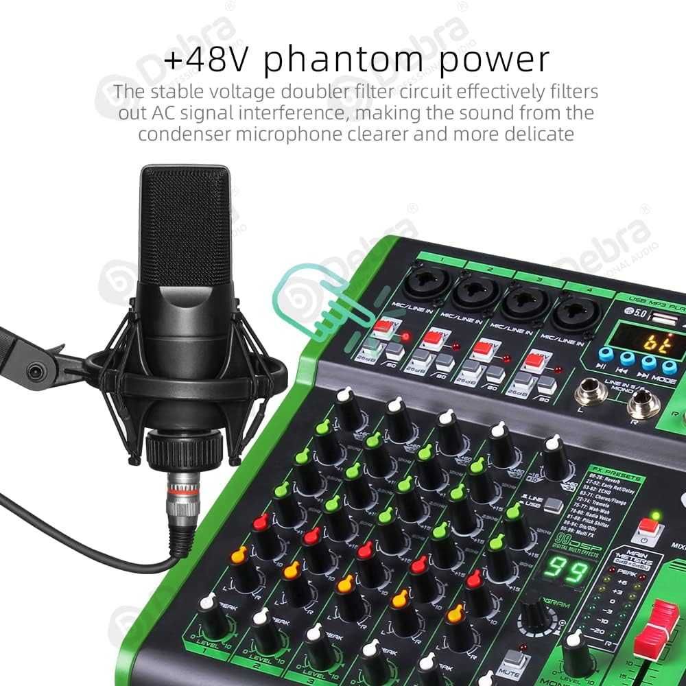 D Debra 6-kanałowy profesjonalny mikser audio z 99 efektami cyfrowymi