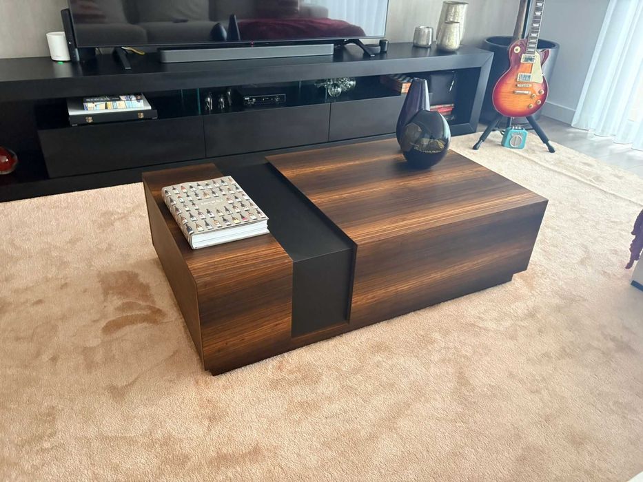 Mesa de Centro Nagol 120x70x35 - Fumée Mate e Lacado Preto Mate