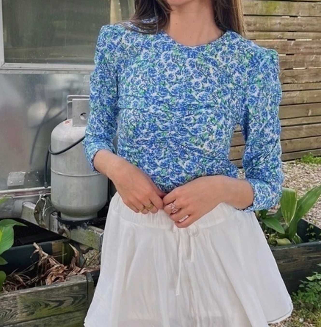 Niebieska Bluzka ZARA w Kwiaty Rozmiar M Bawełna lato old money casual
