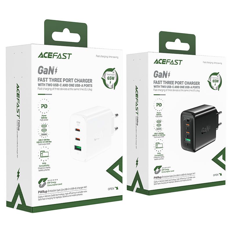 szybka ładowarka sieciowa gan 2x usb-c usb-a pps pd qc4+ 65w biała