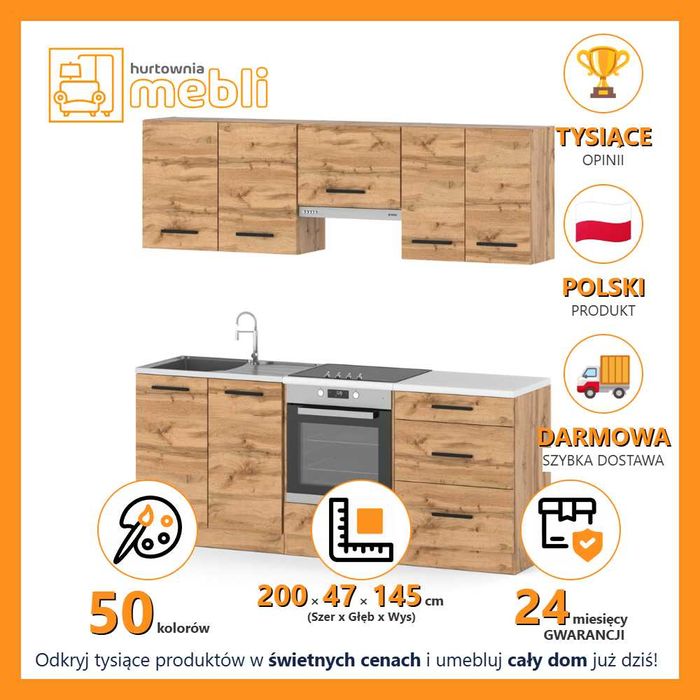 Nowoczesny Zestaw Mebli Kuchennych Modułowy Mini Mokka Full 2.0m Duża