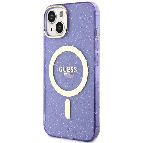 Etui Guess Glitter Gold MagSafe dla iPhone 14/15/13 6.1" - Purpurowe