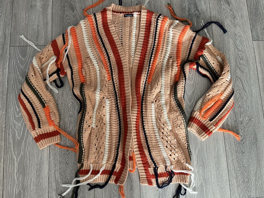 Kardigan Frędzle Jesień Gruby Acryl Oversize