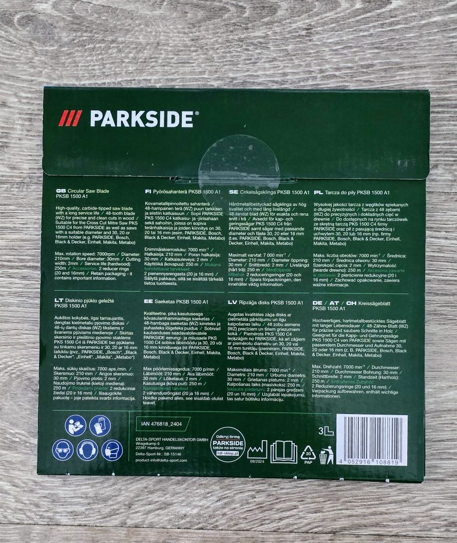 Parkside tarcza do pilarki ukośnicy PKSB 1500 A1 210x30/20/16 mm 48Z