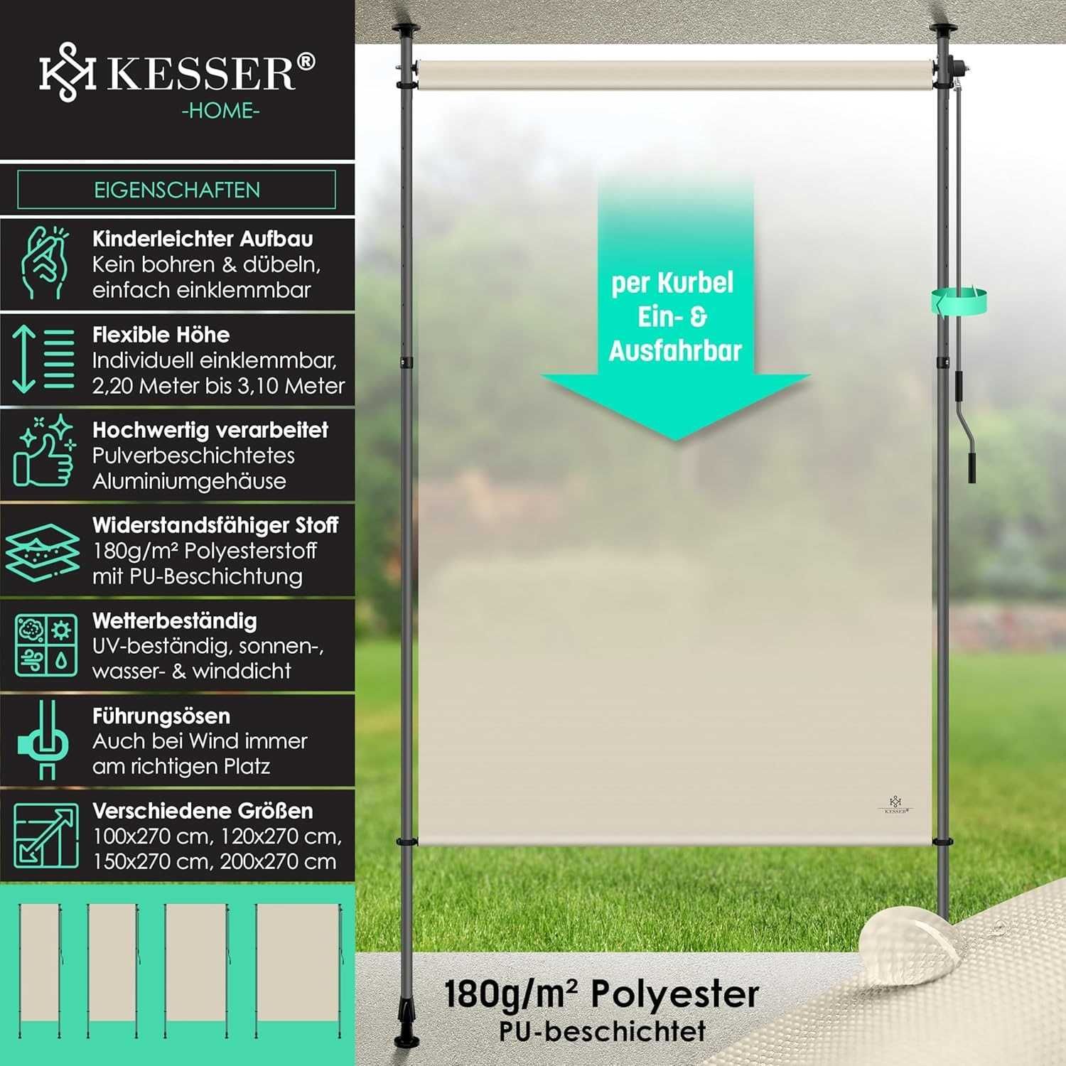 Nowa markiza pionowa/roleta KESSER 200x310 / osłona UV /ochrona !4196!
