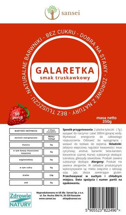 Galaretka SANSEI bez cukru truskawkowa 350g - FIT - KETO