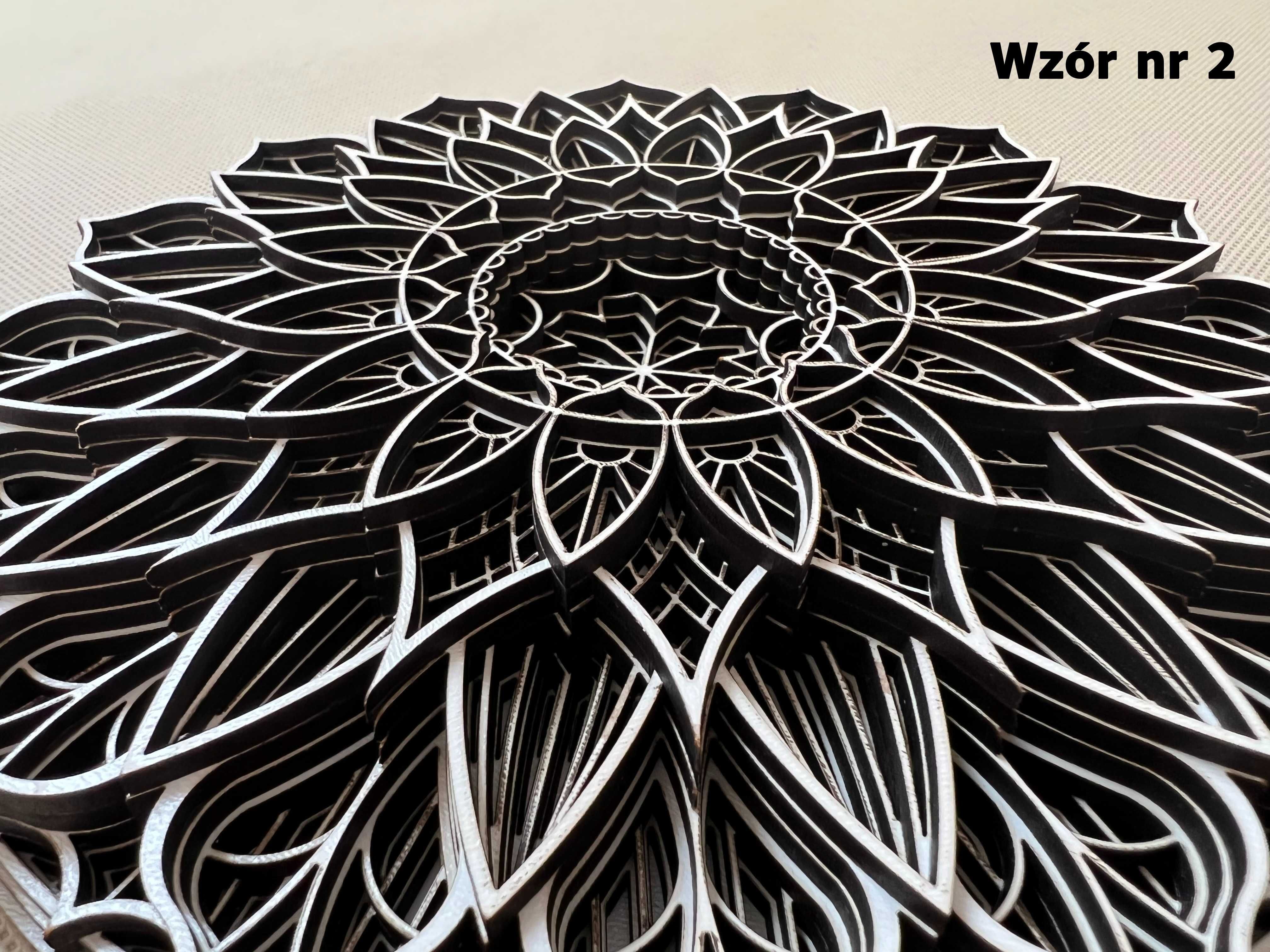 Mandala drewniana BIAŁA warstwowa OZDOBA ŚCIENNA trójwymiarowa 3D eco