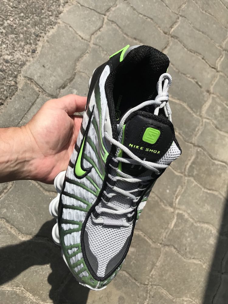 Nike Shox TL Wolf Grey Lime Blast серо зелёные