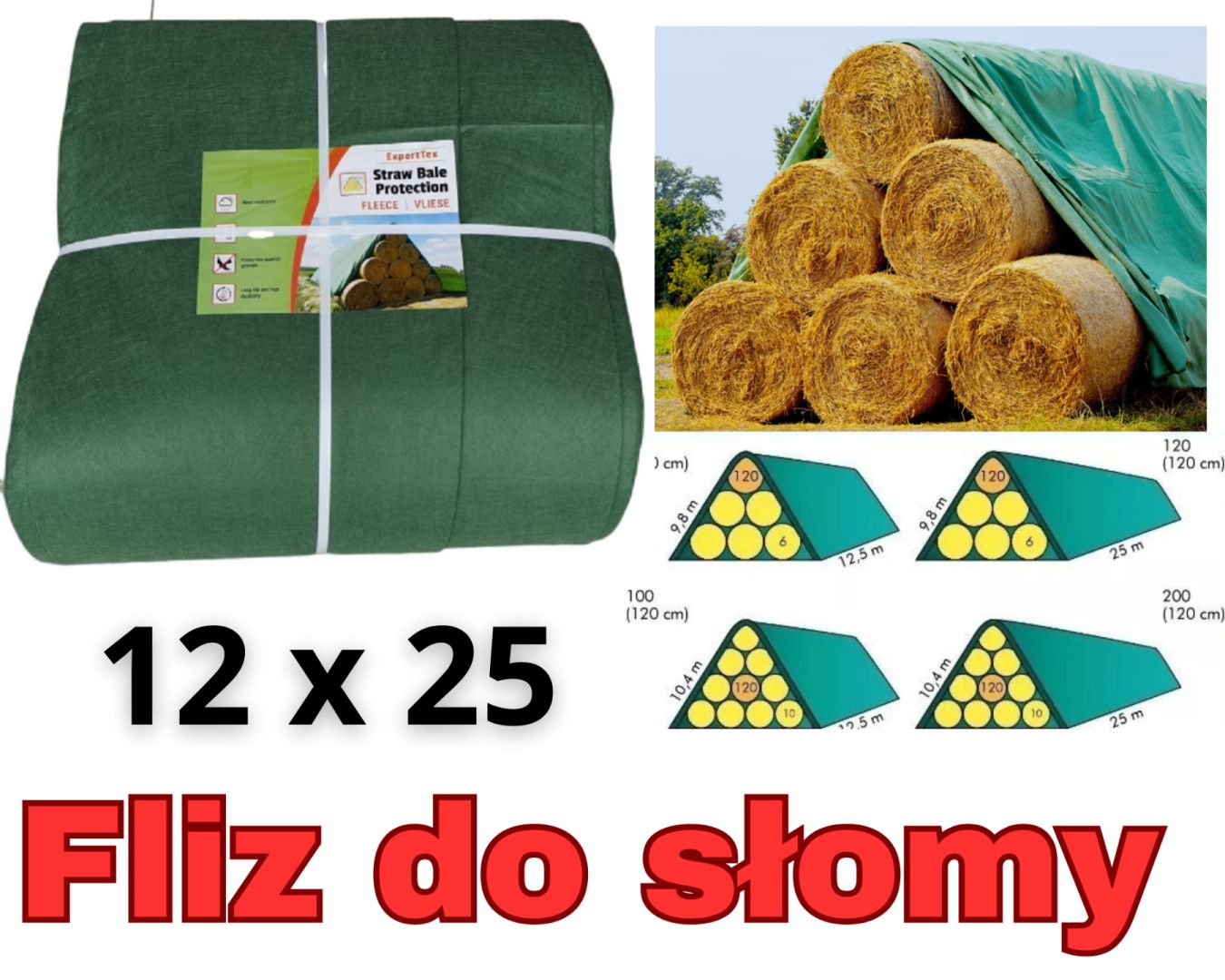 Fliz do okrywania słomy 12 x 25 m